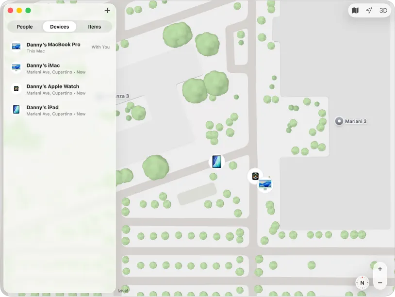 Tampilan peta lokasi iPhone di aplikasi Find My
