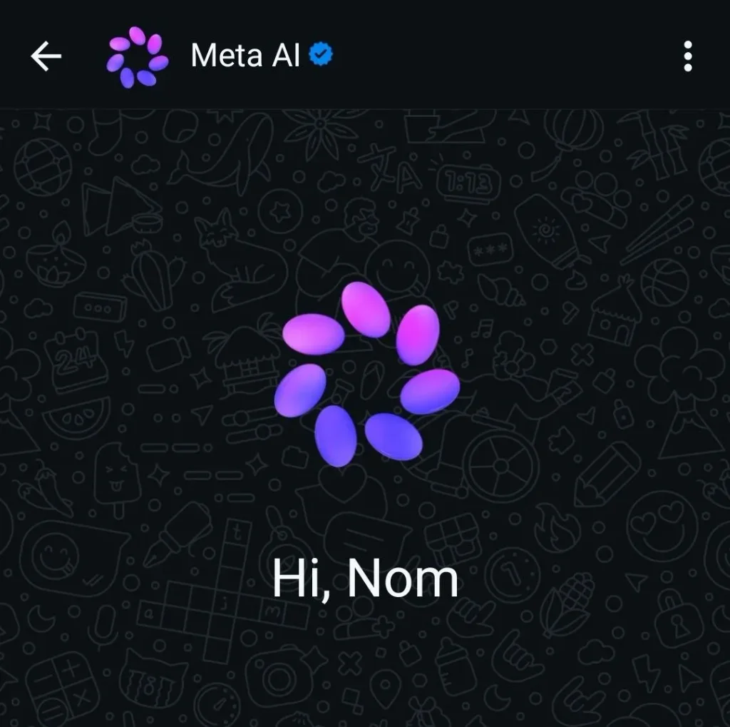 Tampilan ikon Meta AI berbentuk lingkaran berwarna biru-ungu di tab Chats WhatsApp