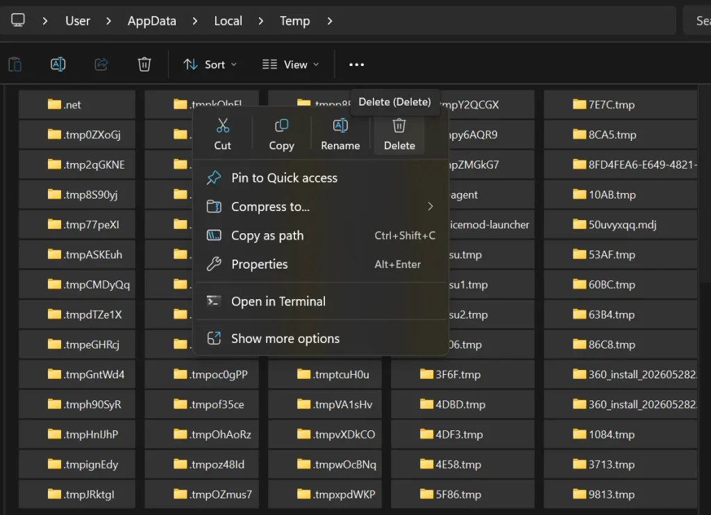 Tampilan Folder Temp