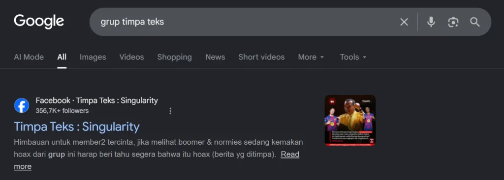Contoh grup facebook timpa teks