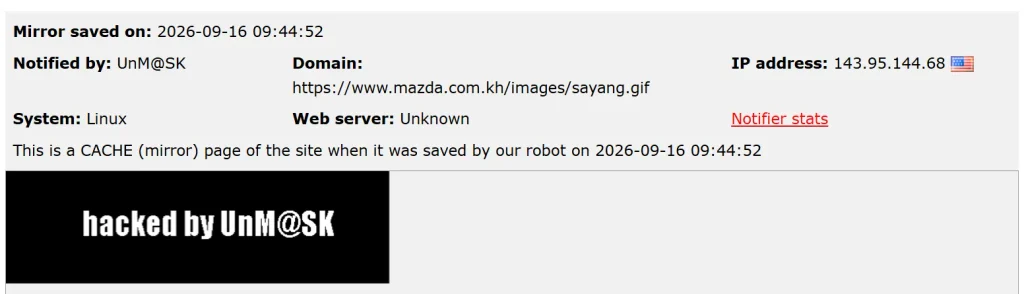 Mazda Cambodia Hacked by UnM@SK